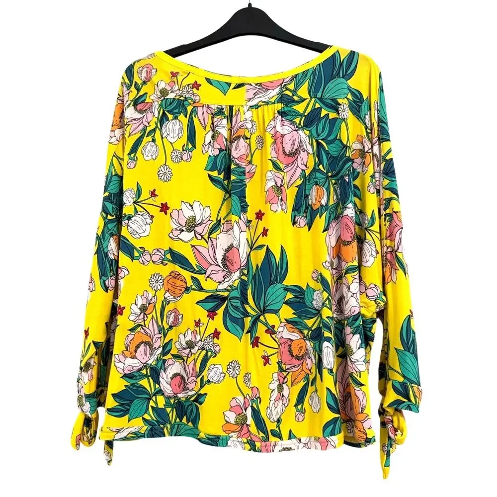 Free People Keepin’ On Peasant Top Floral Tie Sleeve Boho Blouse Yellow XS